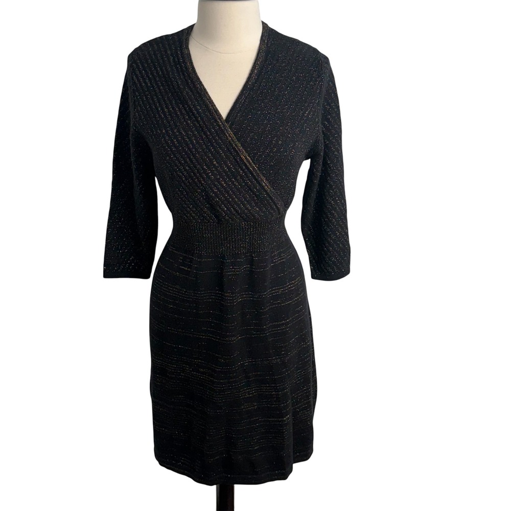 Women's 3/4 Sleeves, Surplice Diagonal V-Neckline Sweater Dress